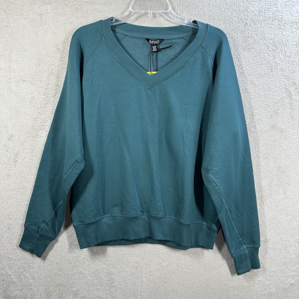 Buffalo David Bitton Super‎ Soft V-Neck Sweatshirt Sz S Transformative Teal NWT